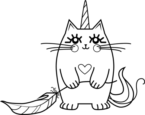 Cat Unicorn Coloring Page